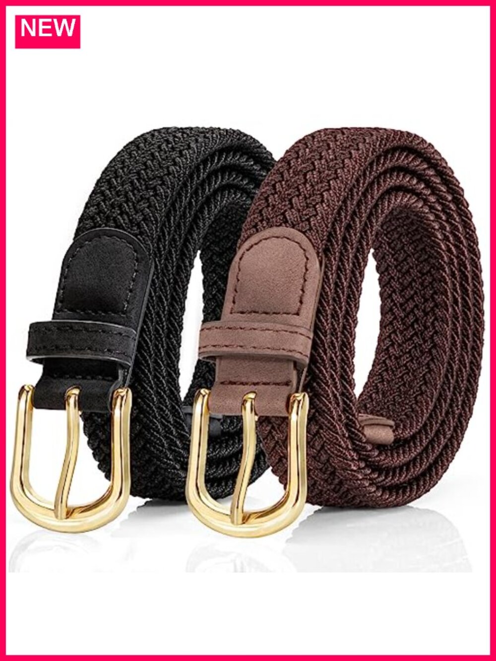 2 Pack Braided Elastic Stretch Belt for Women